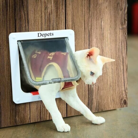 Depets Magnetic Cat Flap Door Medium White 4-Way Locking Weatherproof Pet Entry - Picture 8 of 9